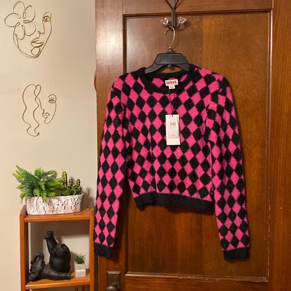 Guess Sweaters - Brand, new Guess Go Rissa Diamond Sweater in hot pink and black 😍😍😍